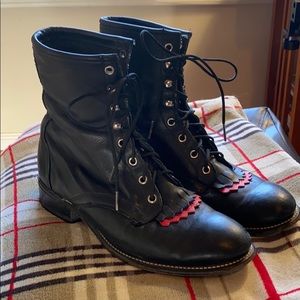 Vintage Laredo Black Leather Roper Lace Up Boots